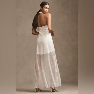 BHLDN April Sequin Halter V-Neck Dress White Wedding Maxi